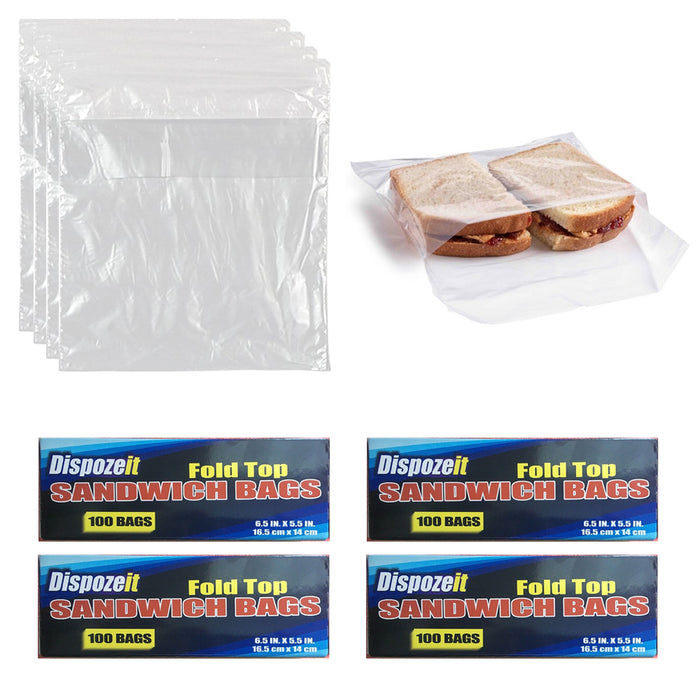 400 Pc Fold Top Sandwich Bags Poly Snacks School Lunch Travel Camp Storage New !
