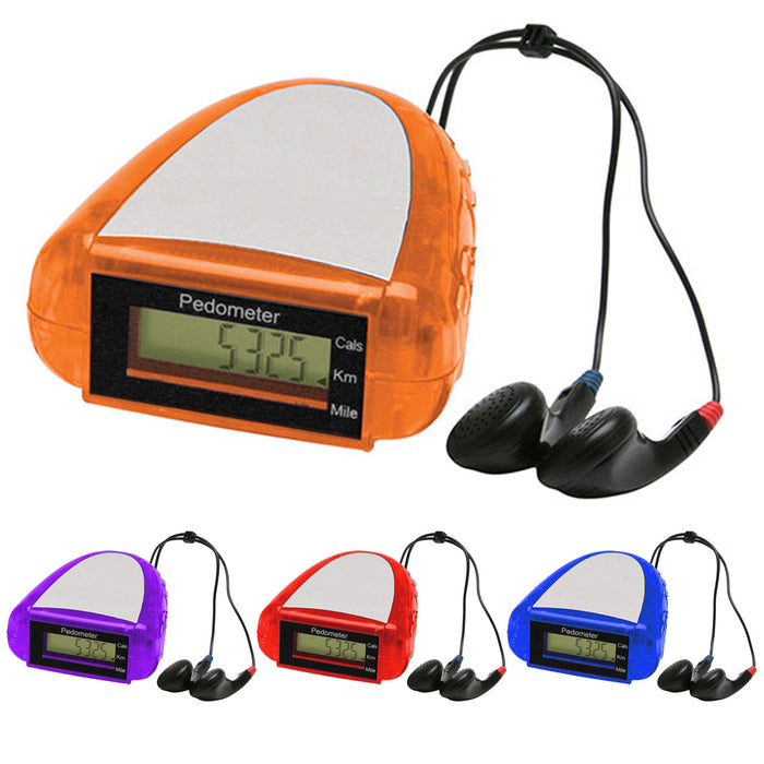 2 Pk Activity Tracker Pedometer FM Radio Scanner Stereo Earbuds Fitness Health