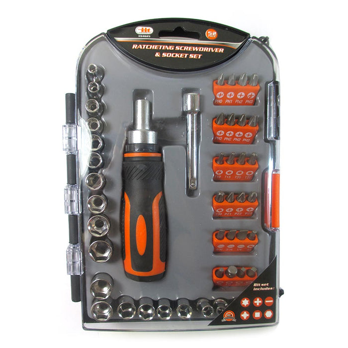 52 Pc Ratchet Screwdriver Set Driver Bits Socket Tool Handle Multibit Extension