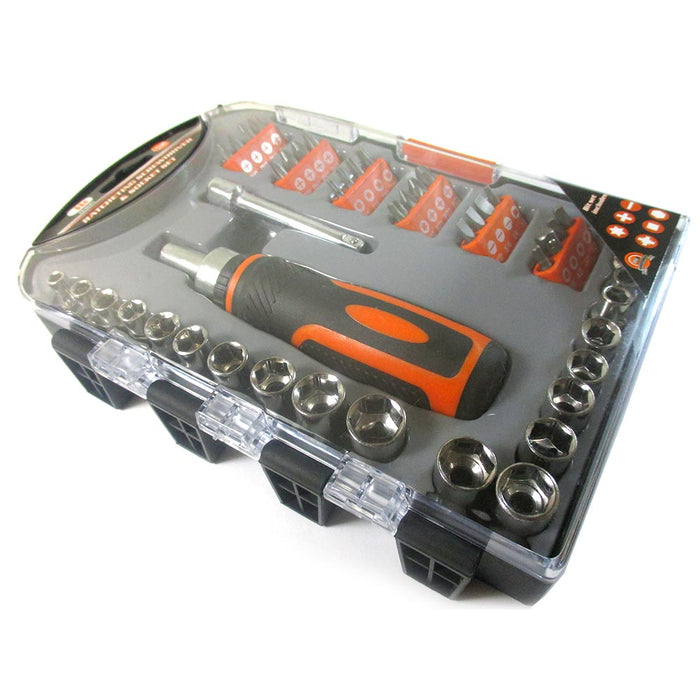 52 Pc Ratchet Screwdriver Set Driver Bits Socket Tool Handle Multibit Extension