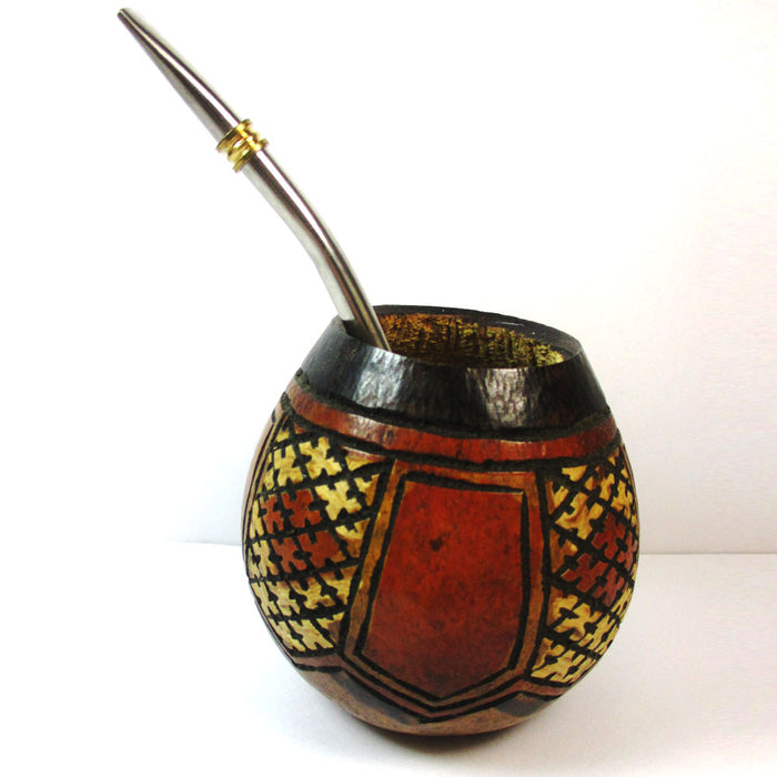 ARGENTINA MATE GOURD YERBA TEA WITH STRAW BOMBILLA KIT HEALTHY DIET DRINK 93266