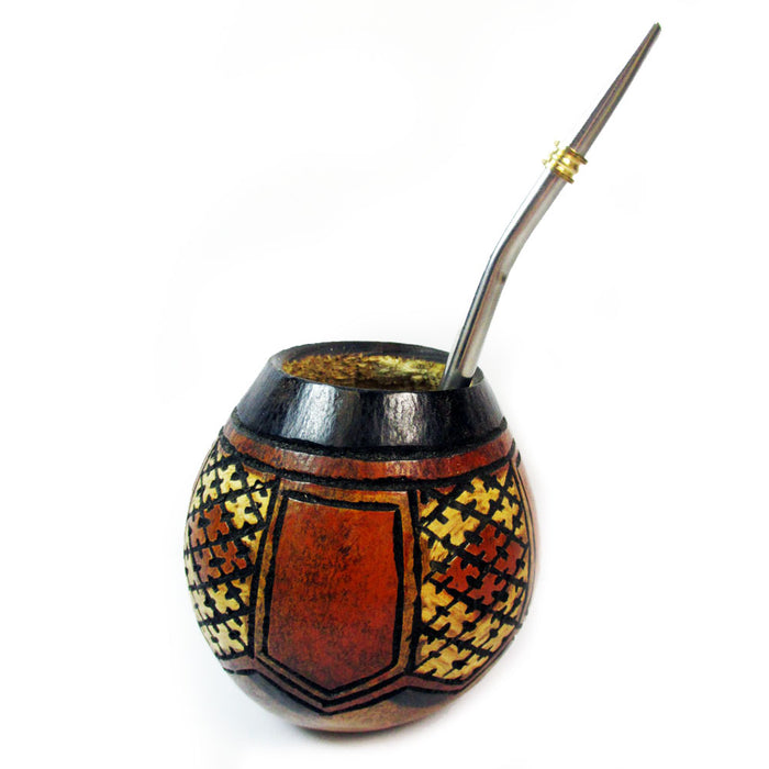 ARGENTINA MATE GOURD YERBA TEA WITH STRAW BOMBILLA KIT HEALTHY DIET DRINK 93266