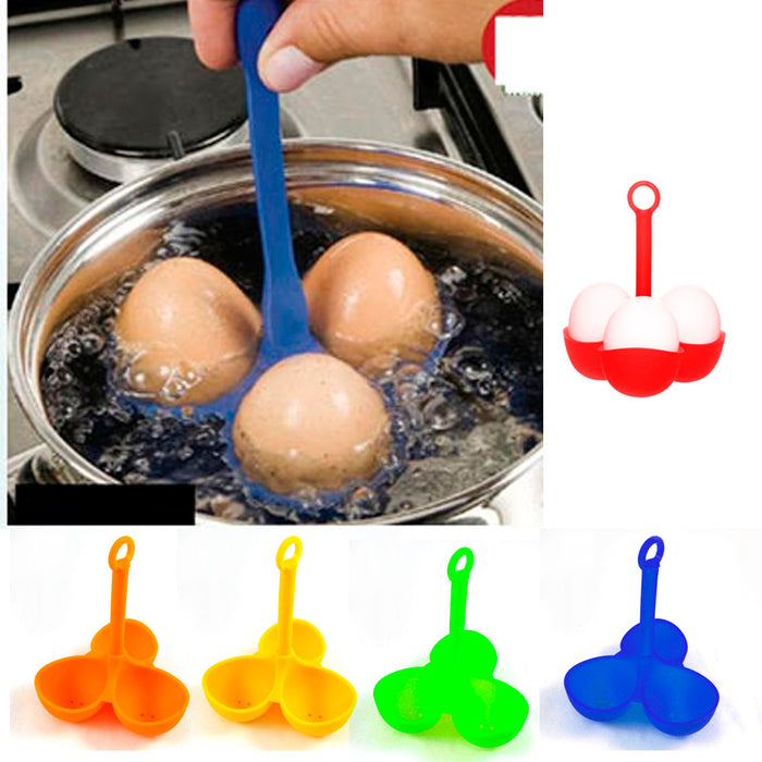 Silicone 3 Egg Boiler Poacher Holder Dipper Egg Cooker Kitchen Tool Cookware New