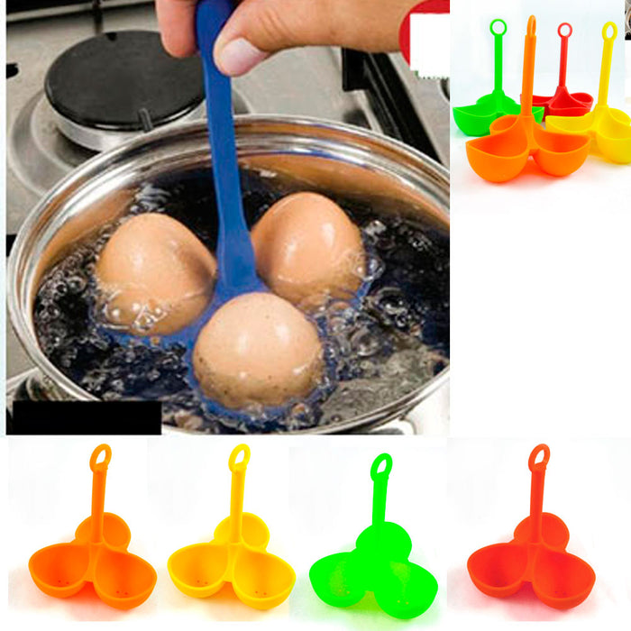 Silicone 3 Egg Boiler Poacher Holder Dipper Egg Cooker Kitchen Tool Cookware New