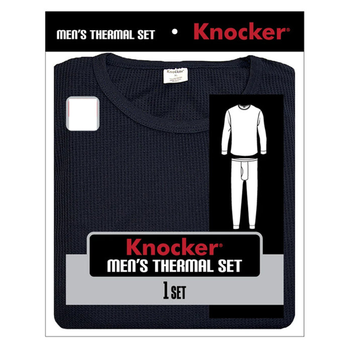 Mens Thermal Underwear Set Knocker Long Sleeve Pajamas Pants Sleep Navy Size XL