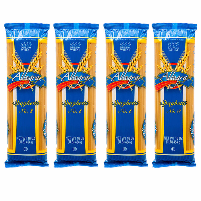 4 Pks Allegra Spaghetti Pasta Noodles Non GMO 100% Durum Wheat Carbonara 16oz