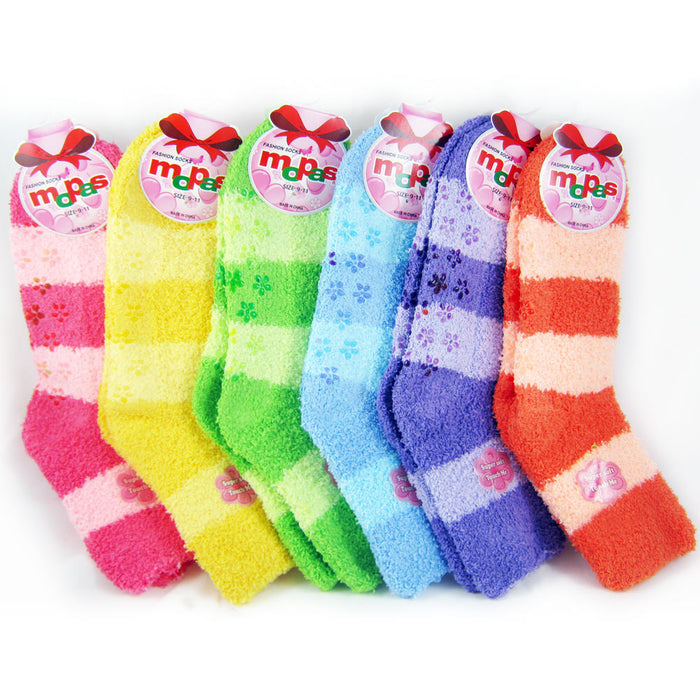 3 Pairs Plush Soft Socks Ladies Girls Non Skid Strip Size 6-8 Winter Warm Fuzzy