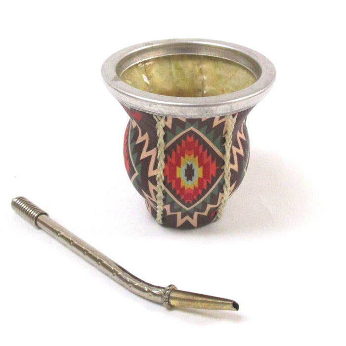 Argentina Mate Gourd Leather Wrapped Glass Cup Bombilla Straw Drink Handmade Kit