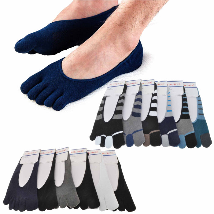 12 Pairs Men's Toe Socks Cotton Invisible Low Cut 5 Finger No Show Sports 10-13