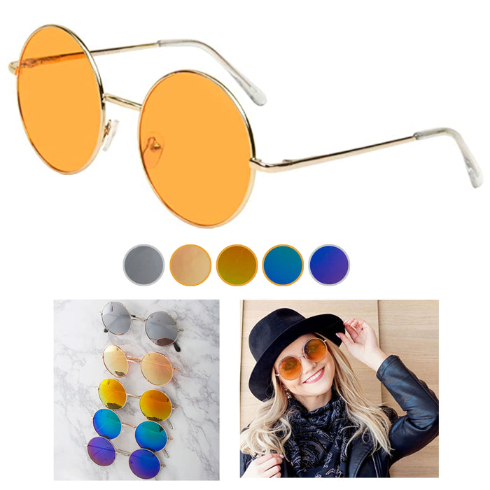 1 Retro Round Sunglasses Shades John Lennon Hippie Gold Silver Frame Lens Party
