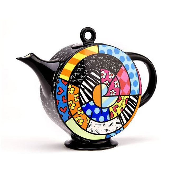 Romero Britto Teapot Spiral Ceramic Tea Kettle Pot Hot Water Filter Infuser 60Oz