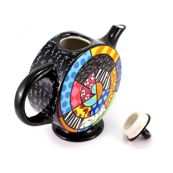 Romero Britto Teapot Spiral Ceramic Tea Kettle Pot Hot Water Filter Infuser 60Oz
