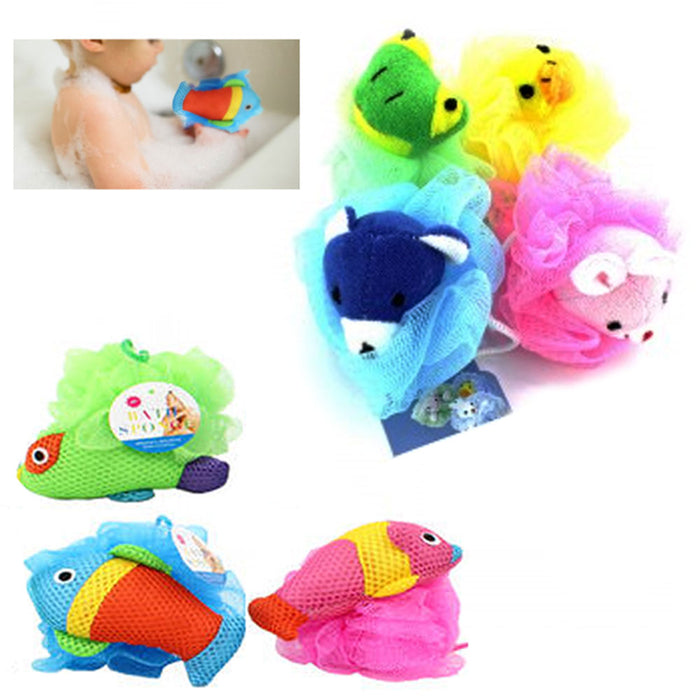 2 Kids Mesh Sponge Bath Scrub Toy Pouf Puff Sponges Stuffed Animal Shower Loofah