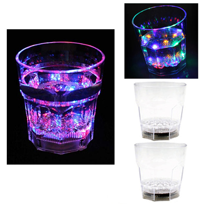 2 Multi Color Flashing LED Light Up Shot Glasses Drink Tumbler Cup Barware Party