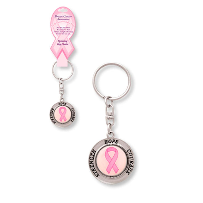 6 Breast Cancer Awareness Keychain Spinning Find The Cure Women Pink Ribbon New
