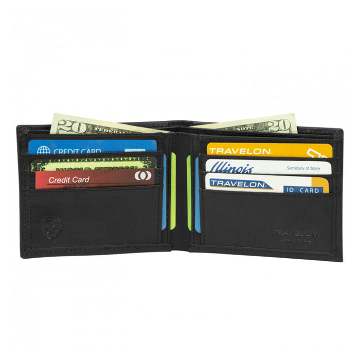 Mens Genuine Leather RFID Blocking Bifold ID Card Holder Wallet Travelon Black