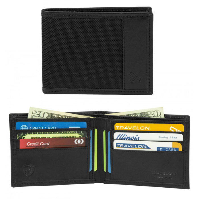 Mens Genuine Leather RFID Blocking Bifold ID Card Holder Wallet Travelon Black