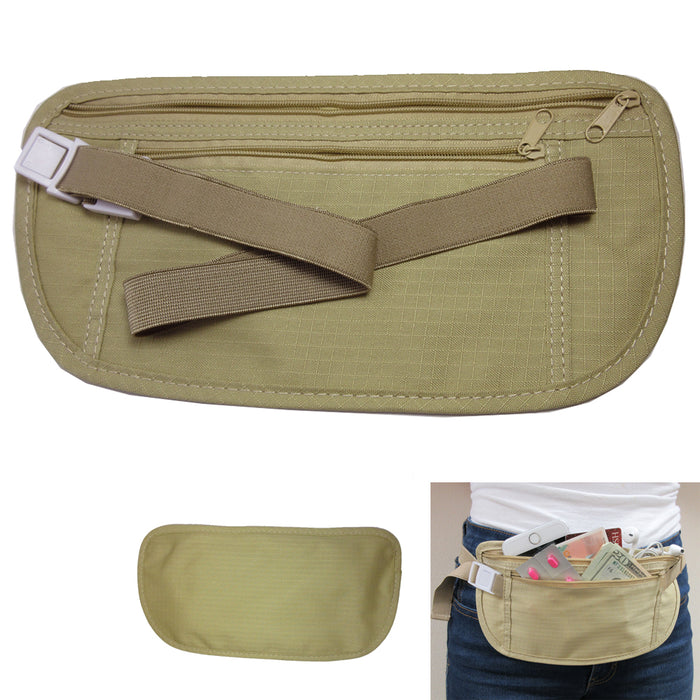 Travel Waist Belt Fanny Pack Khaki Pouch Bag Money Passport ID Holder Hidden NEW