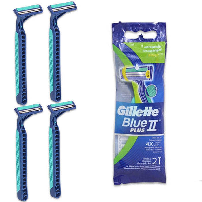 5 Packs Gillette Blue II Plus Disposable Razor Pivot 2 Blade Unisex 10 Razors