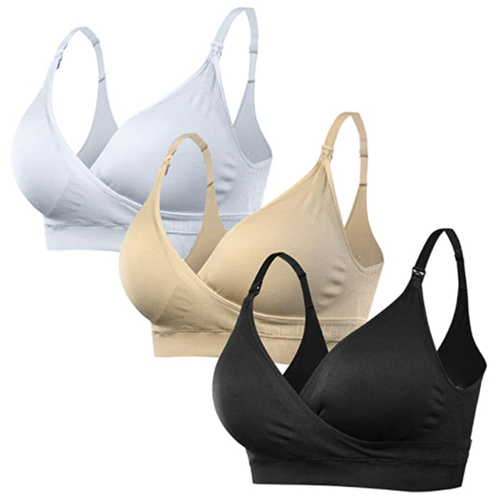 3 Wire Free Nursing Bra Maternity Breastfeeding Motherhood Black Nude Beige S-M