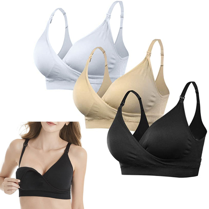 3 Wire Free Nursing Bra Maternity Breastfeeding Motherhood Black Nude Beige S-M