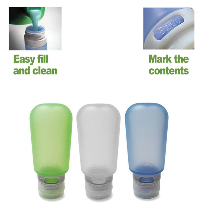 3 Travel Bottle Tubes 3oz Squeeze Silicone Leak Proof Container TSA Carry On Kit