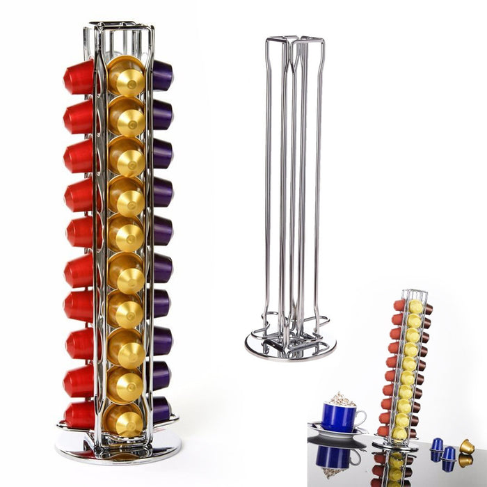 Nespresso Capsules Holder Pod Organizer Carousel Holds 40 Pods Stainless Steel