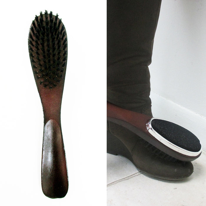 1 Wood Shoehorn Clothes Lint Brush Garment Care Sturdy Slip Men Women Shoe Horn