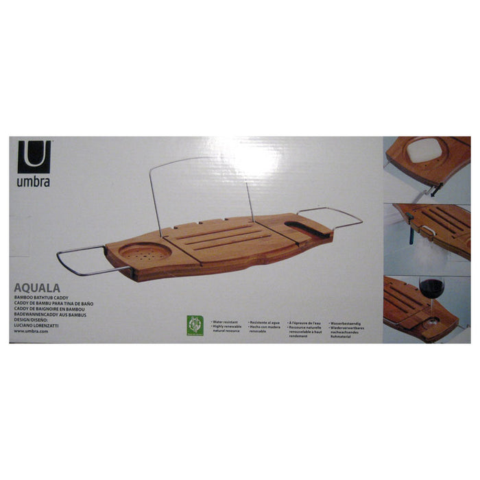 Umbra Aquala Bathtub Caddy Tray Bath Table Organizer Shower Bamboo Book Wine New