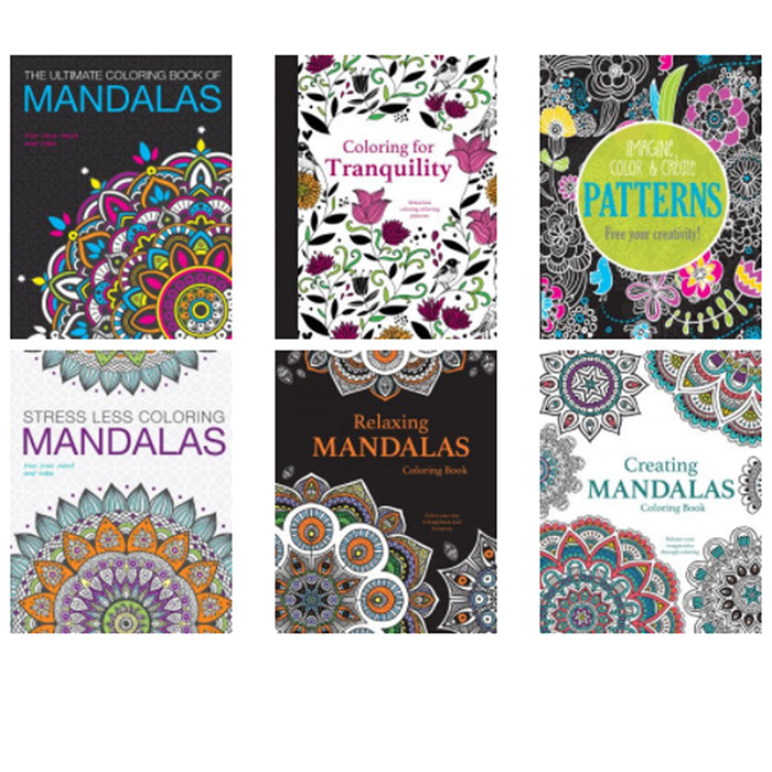 6 Adult Coloring Book Mandala Geometrical Designs Stress Relief Relaxation Color