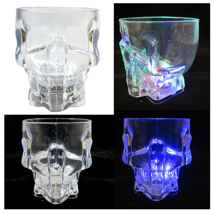 8 pcs Plastic Skull Shot Glasses Color Flashing LED Light Up Drink Party Supply