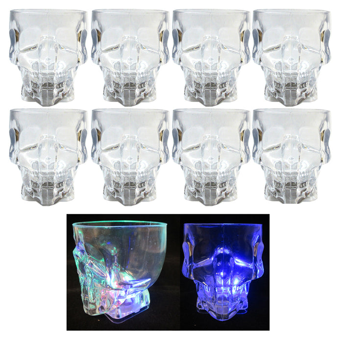 8 pcs Plastic Skull Shot Glasses Color Flashing LED Light Up Drink Party Supply