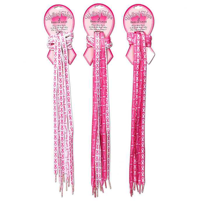 4 Pair Breast Cancer Awareness Shoe Laces Strings Pink Ribbon Hope Walk Shoelace