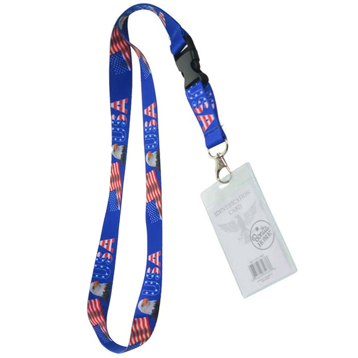 4 X USA Flag Eagle Lanyard ID Badge Holder America Patriotic Name Badge Holder