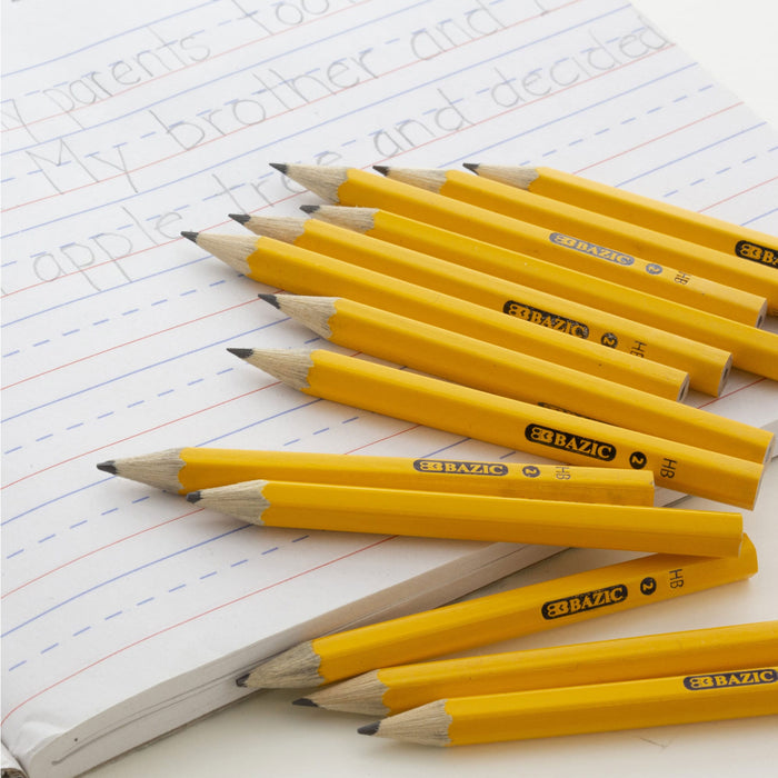 144 Pc HB Half Pencils #2 Yellow Golf Mini Small Hexagon Pre-Sharpened BAZIC