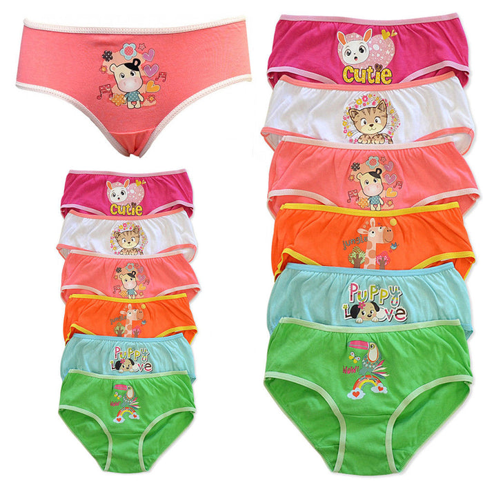 12 Girls Briefs Panties 100% Cotton Underwear Cute Children Panty Kids Size XL