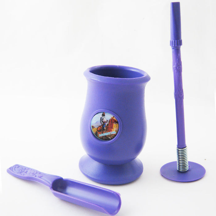 ARGENTINA MATE GOURD YERBA PLASTIC TEA CUP WITH STRAW BOMBILLA KIT GIFT 9334 PUR