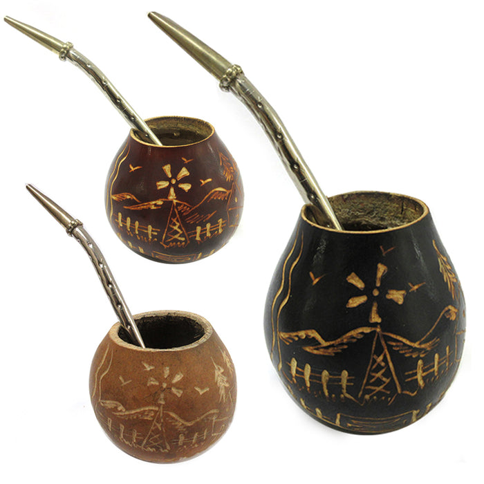 1 Argentina Mate Gourd Hand Made Natural Tea Cup Bombilla Straw Drink Set 6114