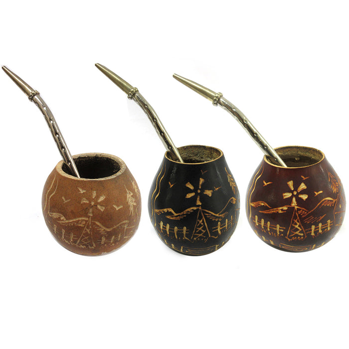 1 Argentina Mate Gourd Hand Made Natural Tea Cup Bombilla Straw Drink Set 6114