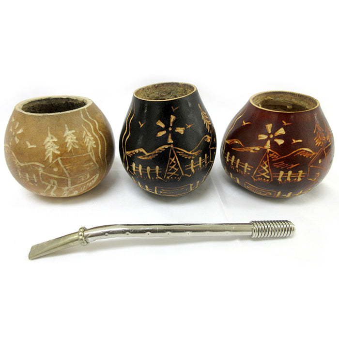 1 Argentina Mate Gourd Hand Made Natural Tea Cup Bombilla Straw Drink Set 6114