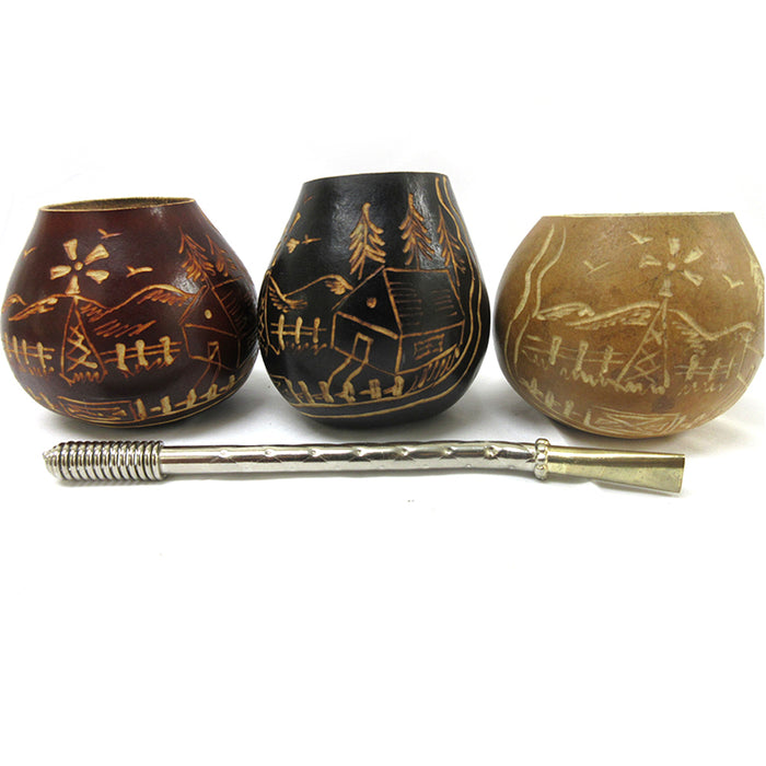 1 Argentina Mate Gourd Hand Made Natural Tea Cup Bombilla Straw Drink Set 6114
