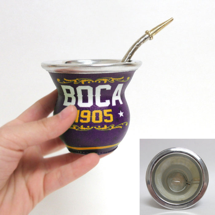 Argentina Boca Juniors Mate Gourd Glass Cup W/ Bombilla Straw Drink Kit Set 5669