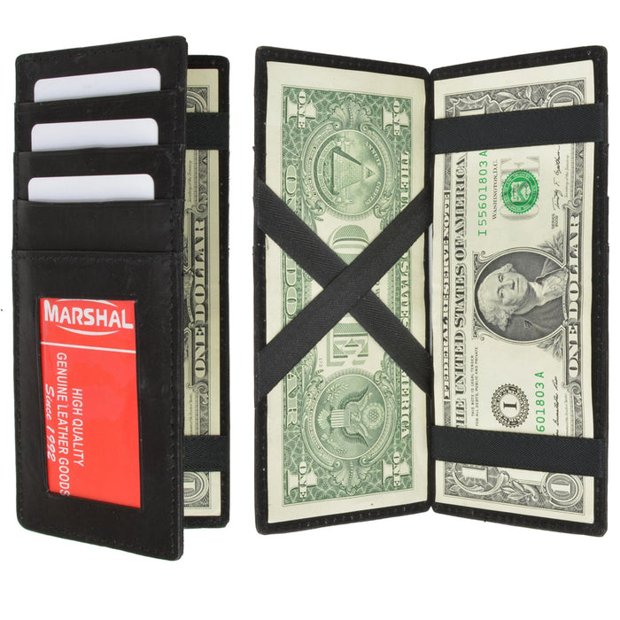 Mens Leather Magic Wallet ID Window Credit Cards Clip Money Holder Bifold Black