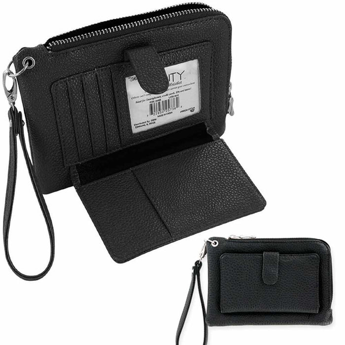 1 Womens Wristlet Purse Wallet Zip Clutch Phone Id Strap Pebble Leather Black