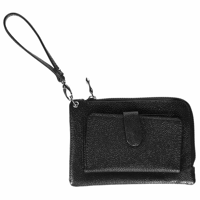 1 Womens Wristlet Purse Wallet Zip Clutch Phone Id Strap Pebble Leather Black