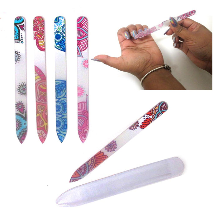 4 Glass Nail File Crystal Paisley Design Buffer Manicure Pedicure Device Tool !