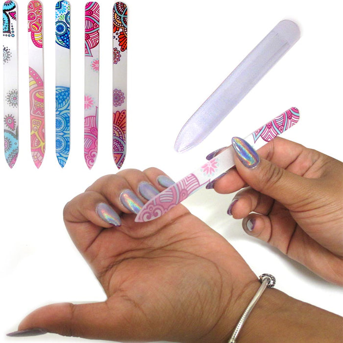2 Glass Nail File Crystal Paisley Design Buffer Manicure Pedicure Device Tool !