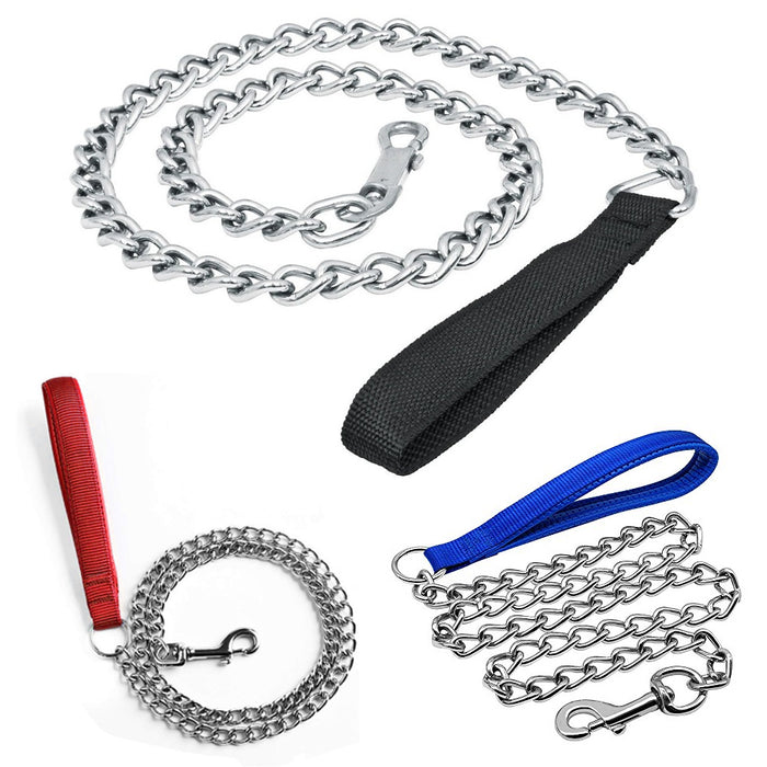 1 Pc Dog Leash Chrome Metal Chain Pet Strap Lightweight Sturdy Strong Hold 47"