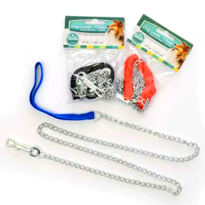 1 Pc Dog Leash Chrome Metal Chain Pet Strap Lightweight Sturdy Strong Hold 47"