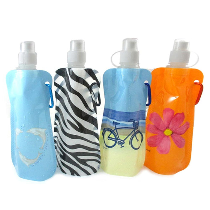 6 Collapsible Water Bottle With Clip Reusable Biking Hiking Travel Bag BPA Free